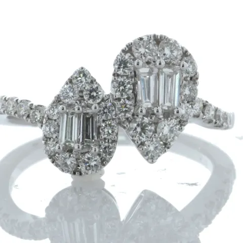 18ct White Gold Double Pear Shape Cluster Diamond Ring 0.83