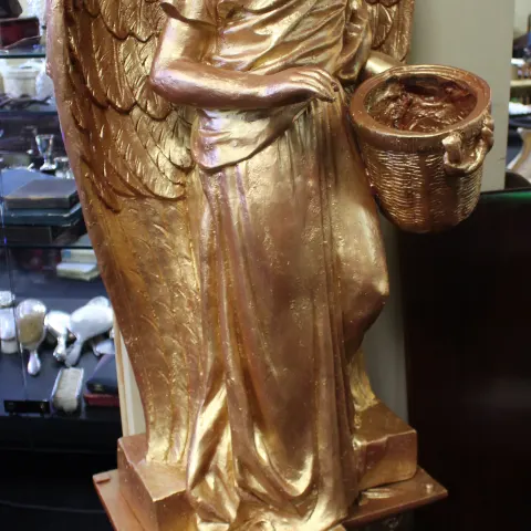 Hand Painted Gold Composite Angel on Pedestal