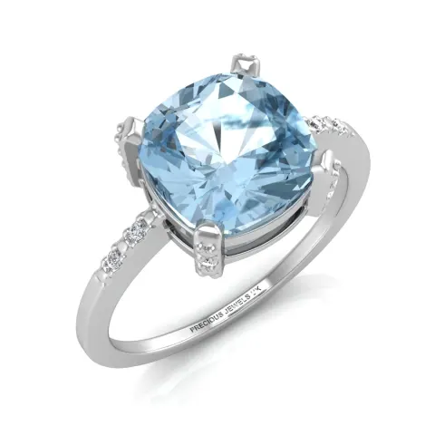 9ct White Gold Diamond And Blue Topaz Ring 0.04