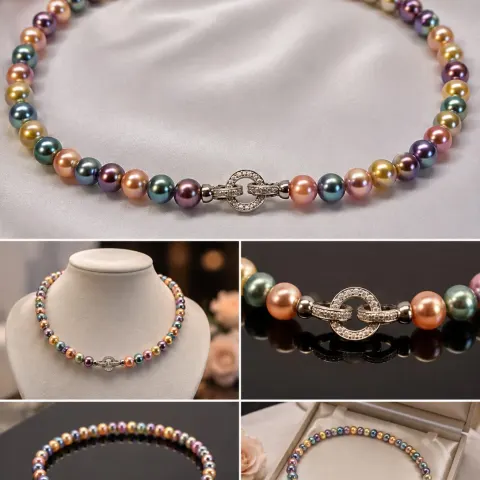 8mm Multicolour Freshwater Shell Pearl Bead Necklace