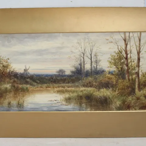 Windmill in Landscape by Charles Kemp Watercolour 1925