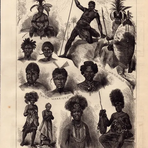 Zulu Warriors, Rain Maker, Doctor, 1879 Antique Woodcut Print.