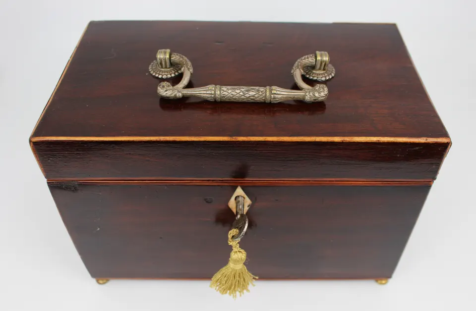 Georgian Mahogany Double Tea Caddy with Brass Handle
