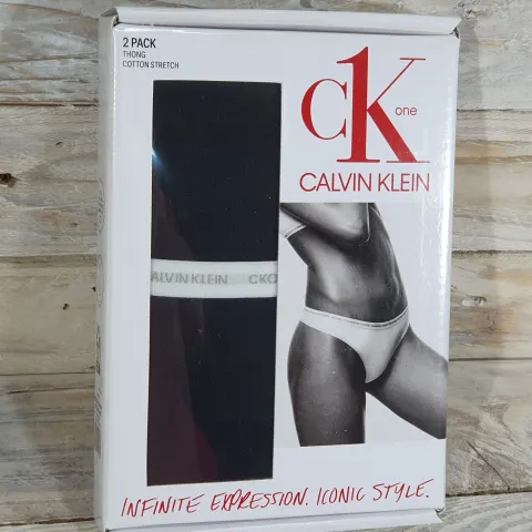 Calvin Klein Black thongs, pack of 2. Cotton stretch material. Size Small. Rrp £36