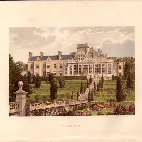 Easton Hall Lincolnshire Gilt-Edge Coloured Antique Book Plate.