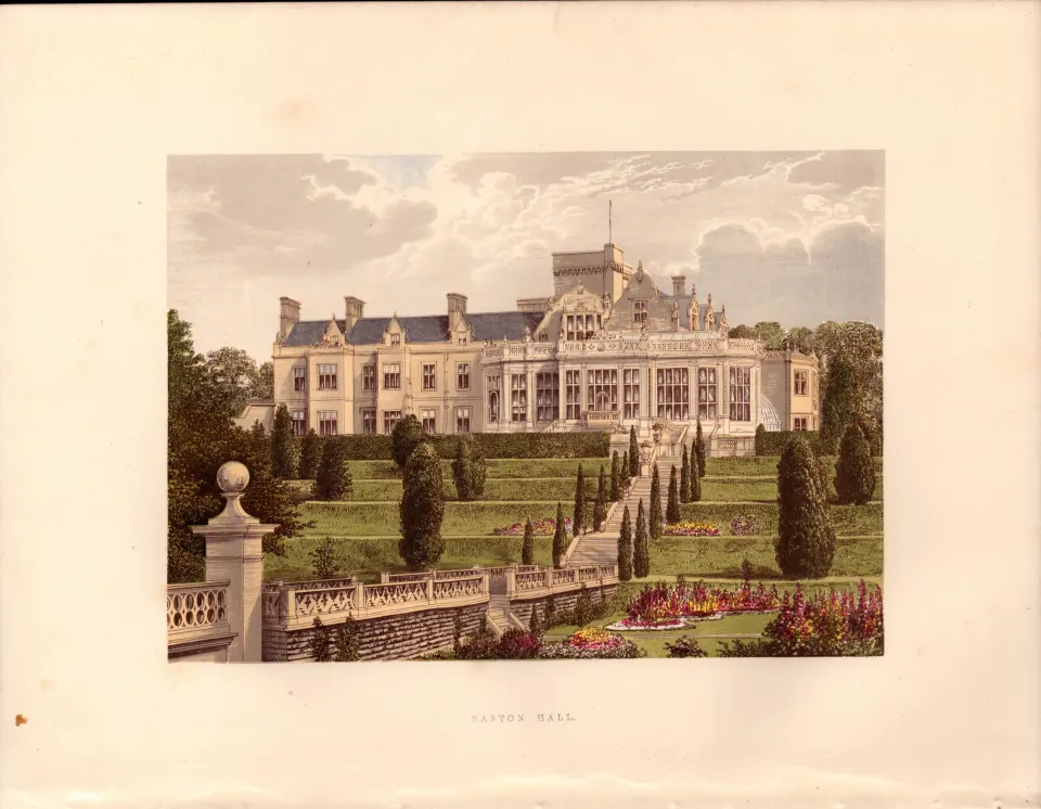 Easton Hall Lincolnshire Gilt-Edge Coloured Antique Book Plate.