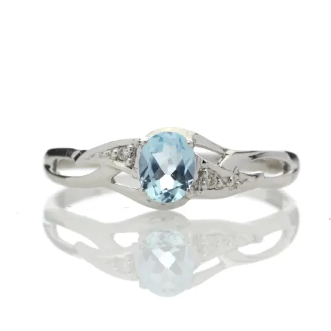 9ct White Gold Fancy Cluster Diamond And Blue Topaz Ring (BT0.50) 0.01 Carats