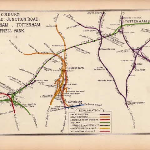 Kentish Town Finsbury Pk Tottenham London Antique Railway Diagram-112.