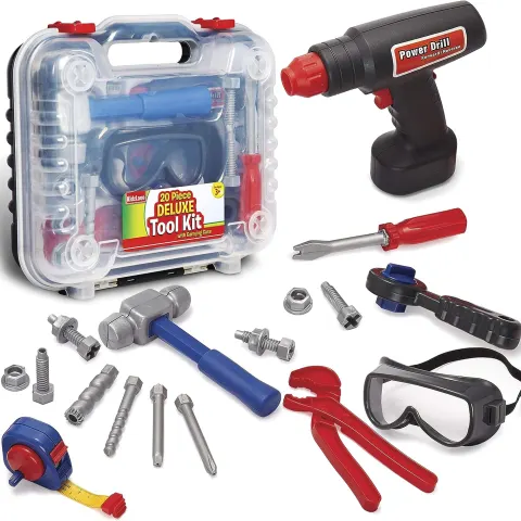 Kidzlane Tool Set for Toddlers & Kids | 20pcs Toy Tools With Electronic Cordless Drill and Tool Box