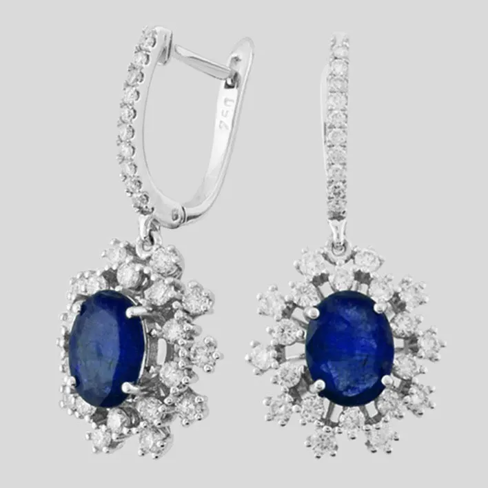 Certificated 18K  White Gold Diamond & Tanzanite Earring / Total 3.6 ct