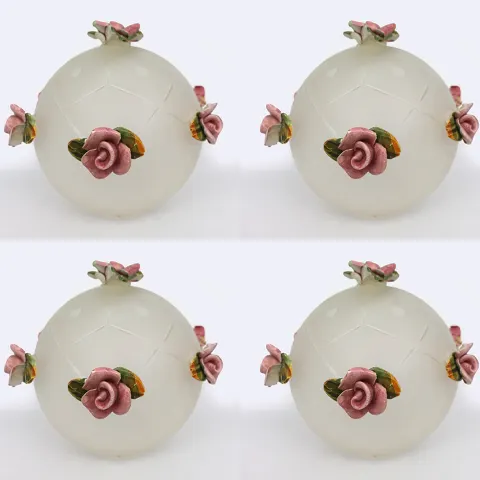 4 x Vintage Glass Lampshade with Porcelain Flowers