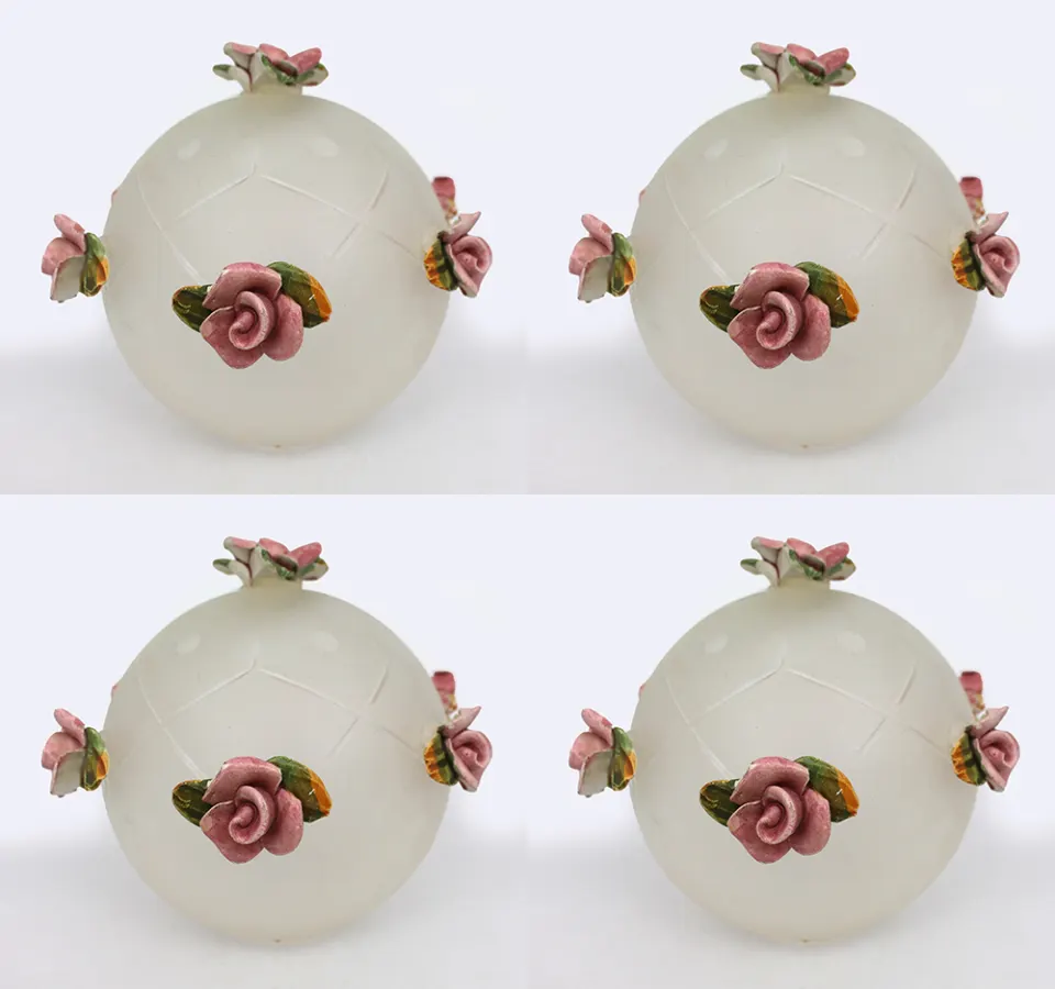 4 x Vintage Glass Lampshade with Porcelain Flowers