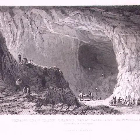 Thrang Crag Slate Quarry Cumbria Antique Steel Engraving-33-TR