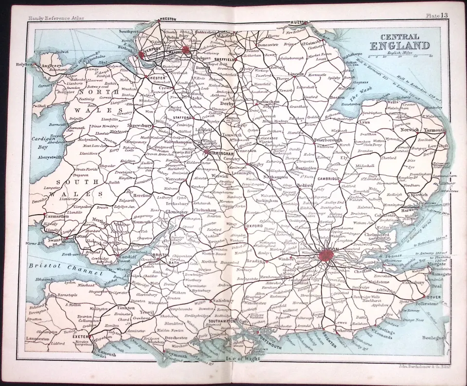 Central England Chart Double Sided Victorian Antique 1896 Map.
