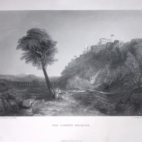 J.M.W Turner Loretto Necklace Italy Large Antique Steel Engraving-33-TR