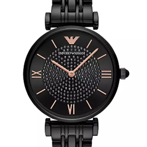 Emporio Armani AR11245 Ladies Black Dial Black Bracelet Quartz Chronograph Watch