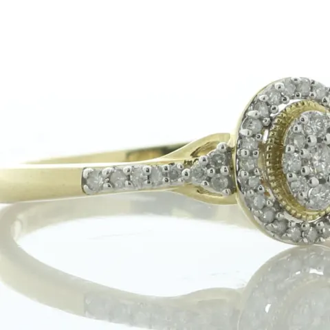 9ct Yellow Gold Oval Cluster Halo And Shoulders Diamond Ring 0.20 Carats