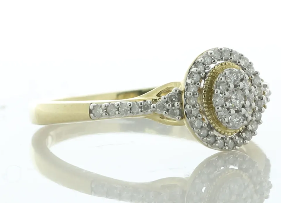 9ct Yellow Gold Oval Cluster Halo And Shoulders Diamond Ring 0.20 Carats