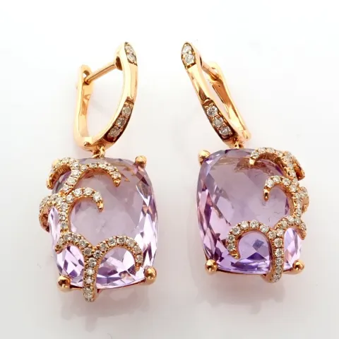 18K Rose Gold Earrings Detailed With Amethyst and Brilliant Diamonds