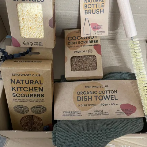 Box Containing 9 Packs of Zero Waste Club Dish Washing Collections and Selection of Bamboo Spoons