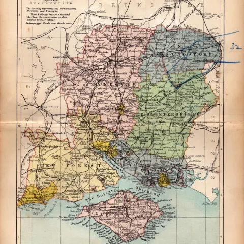 County of Hampshire 1895 Antique Victorian Coloured Map.