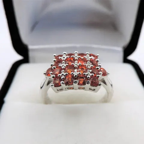 Orange Sapphire Cluster Ring 4.8 carats Sterling Silver New with Gift Pouch