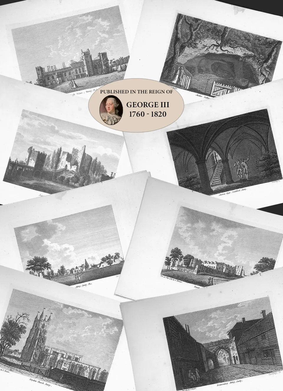 Job Lot Surrey  Francis Grose Antique 230+ Years Old Rare Copper Engravings-1.