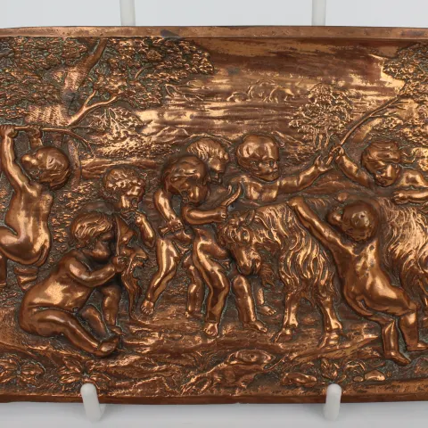 Italian Copper Relief Plaque Depicting Putti