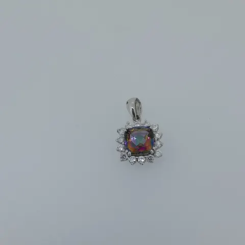 Silver pendant set with mystic topaz and cz stones