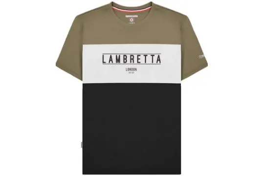 3 x Lambretta Men's Panel Crew Neck T-Shirt - Khaki/Black RRP £22.00 ea. Large L29c