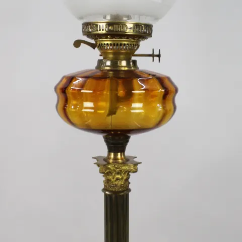 Victorian Brass Oil Lamp with Amber Font