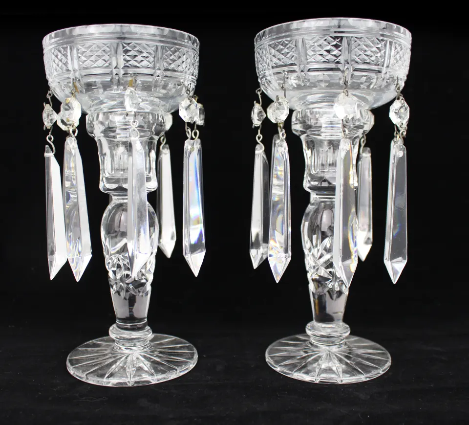 Pair of Cut Glass Crystal Lustres