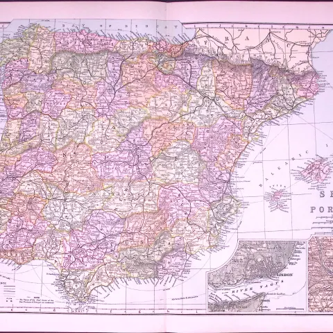 Spain & Portugal 120-Year-Old Large Antique Map by G.W. Bacon-20