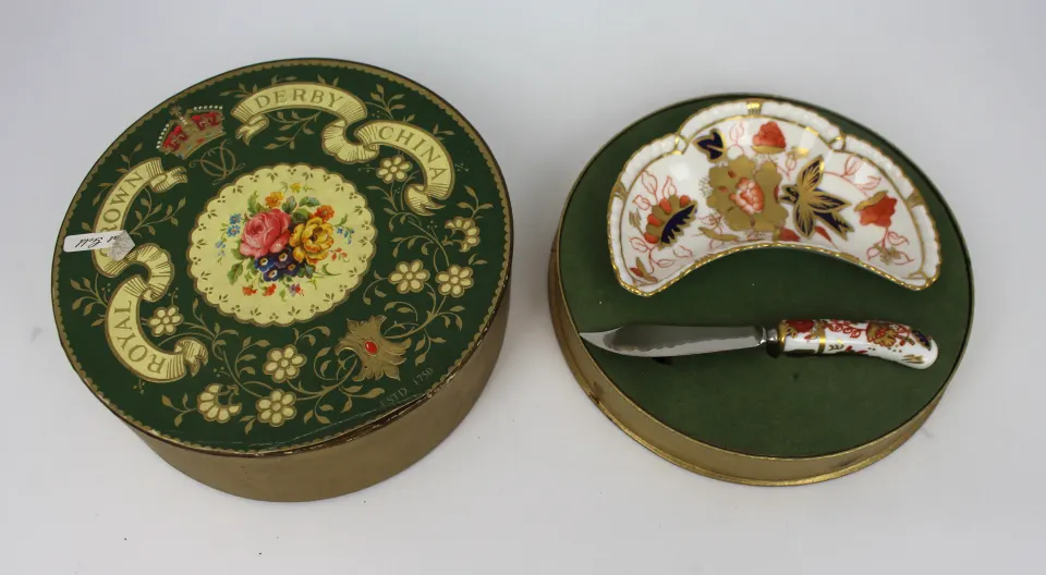 Boxed Royal Crown Derby Butter Dish & Knife