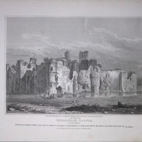 Middleham Castle Yorkshire 190 Years-Old Rare John Britton Antique Steel Engraving-106