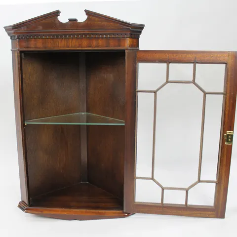 Vintage Late 20th c. Mahogany Glazed Corner Cabinet