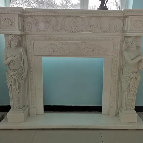 Carved White Marble Fire Surround with Caryatid Figures
