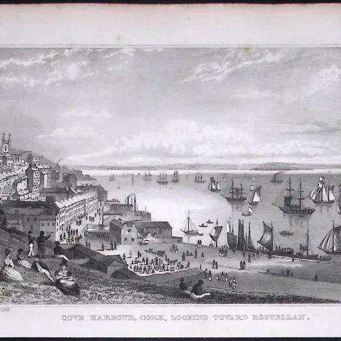 Cork Coyn Harbour Towards Rostellan 194 Years Old Antique Steel Engraving-16