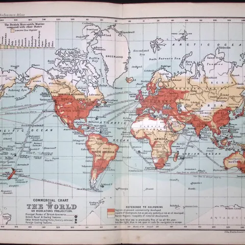 Commercial Chart Of The World Double Sided Victorian Antique 1898 Map.