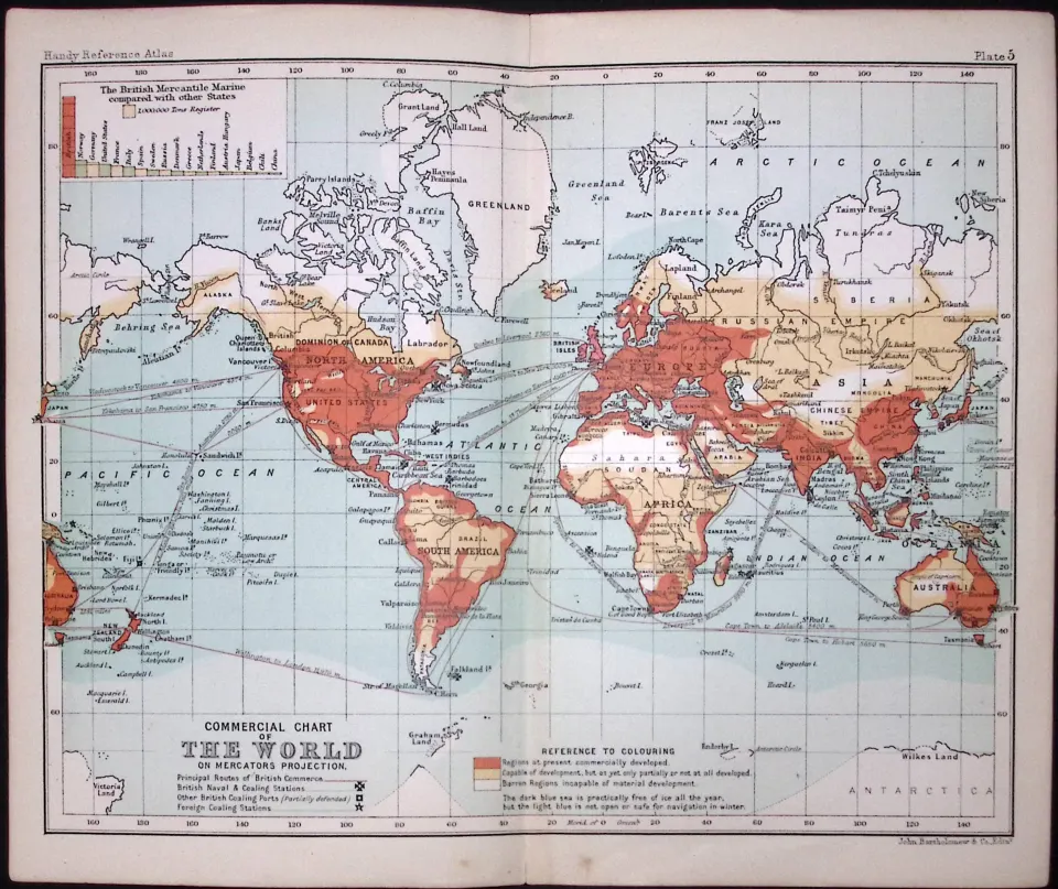 Commercial Chart Of The World Double Sided Victorian Antique 1898 Map.