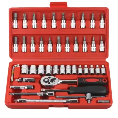 46pcs Car Repair Tool Kit 1/4-Inch Socket Set Car Repair Tool Ratchet Torque Wrench Auto Repair Kit
