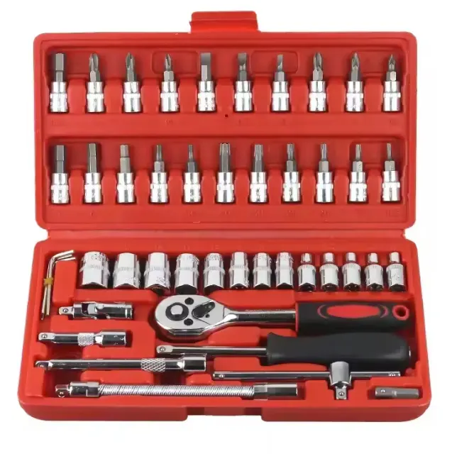46pcs Car Repair Tool Kit 1/4-Inch Socket Set Car Repair Tool Ratchet Torque Wrench Auto Repair Kit
