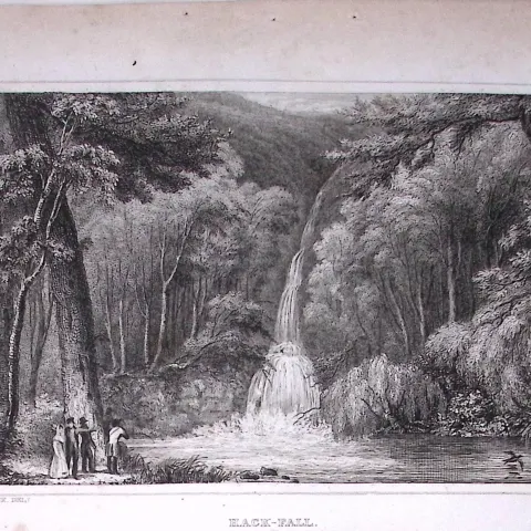 Hack Fall North Yorkshire 198 Years-Old Thomas Allen Antique Steel Engraving-87