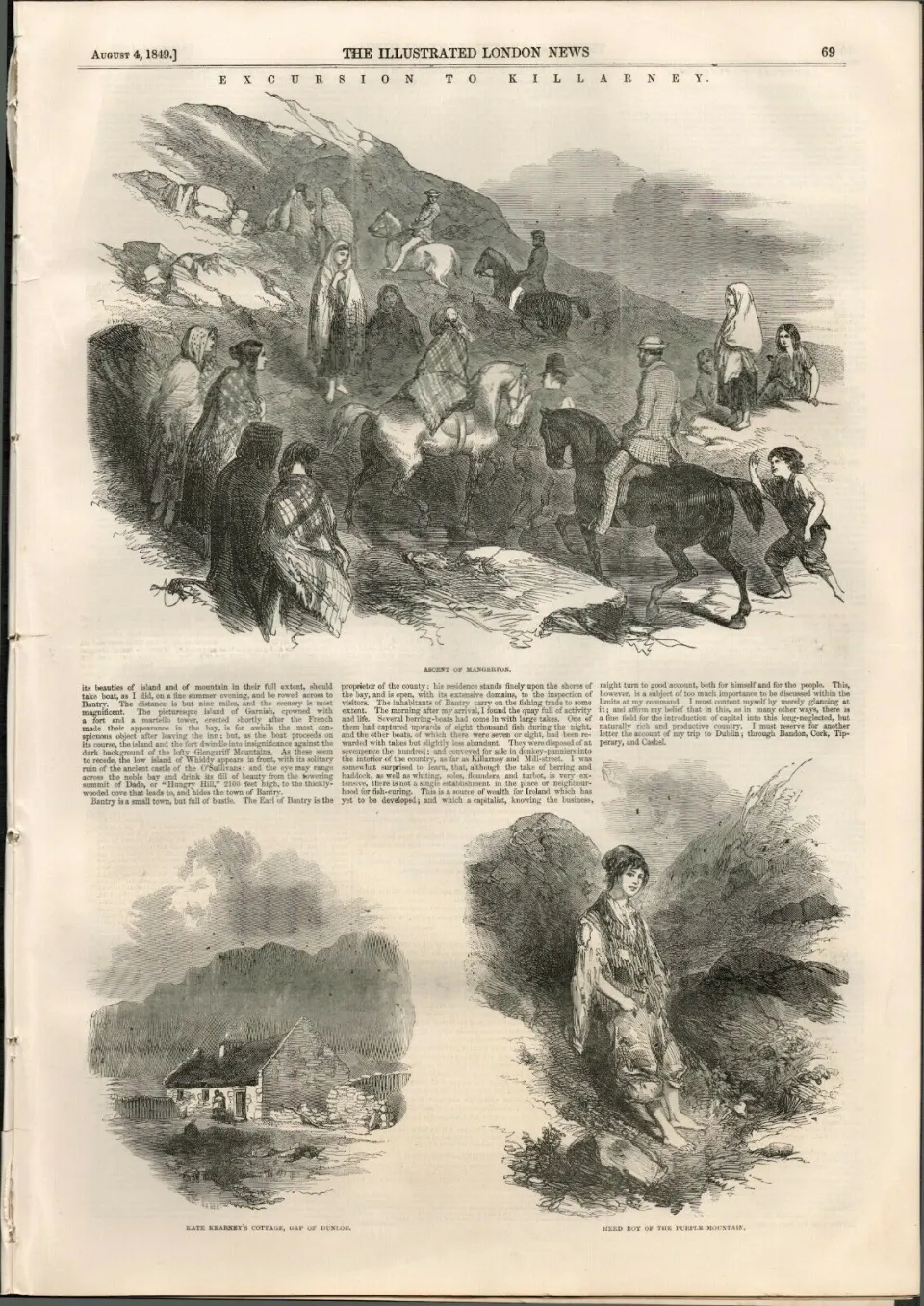 Kate Kearney's Cottage Gap of Dunloe Killarney 1849 Print