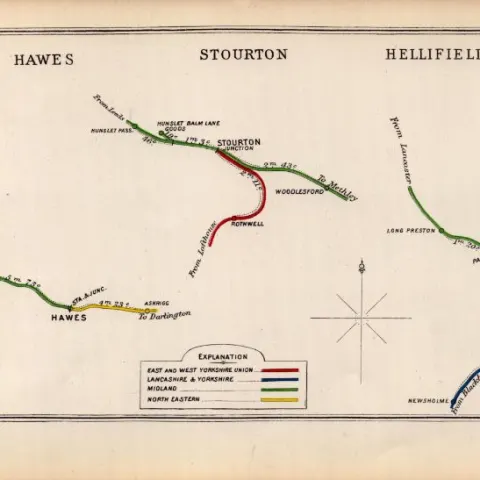 Hawes, Stourton & Hellifield Yorkshire Antique Railway Junction Diagram Map-69.