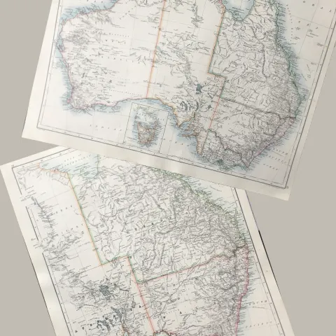 Antique Coloured Detailed Map Australia & New South Wales.