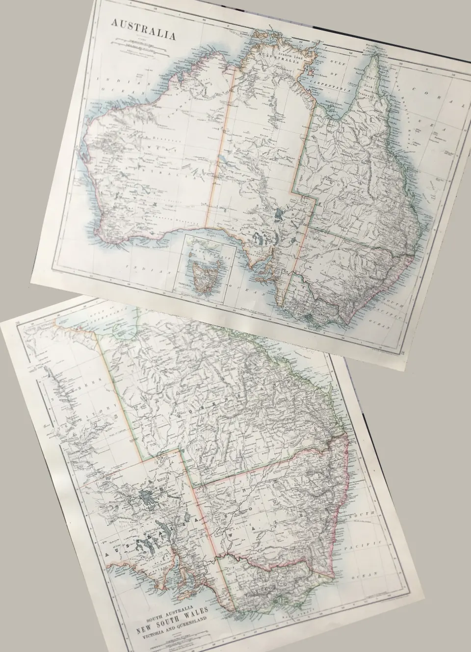 Antique Coloured Detailed Map Australia & New South Wales.