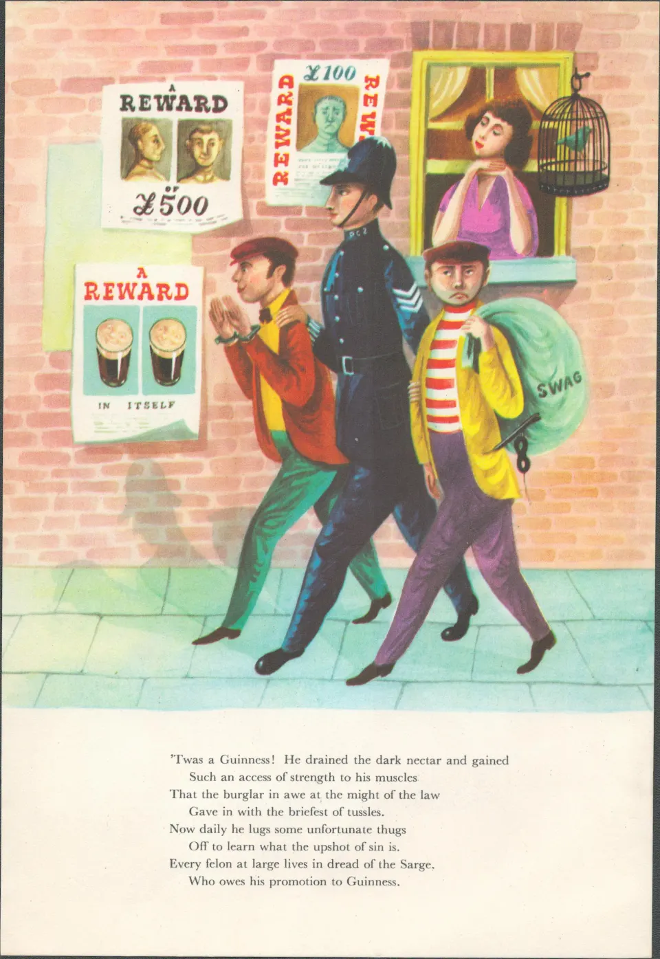 Double Sided Guinness Illustration Page 1953 "Cops & Robbers"A Genuine Double Sided Lithographed