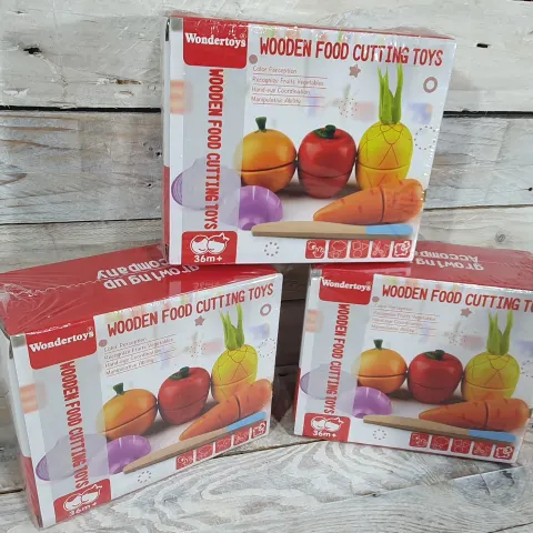 3 x Wondertoys Wooden Food Cutting Toys. Great for hand-eye coordination. Rrp £30