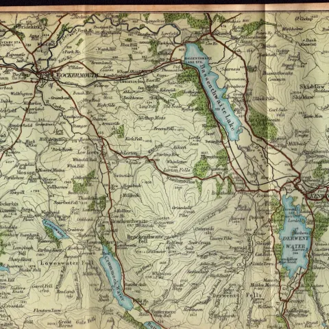 Lake District North Section Coloured Vintage 1924 Map.